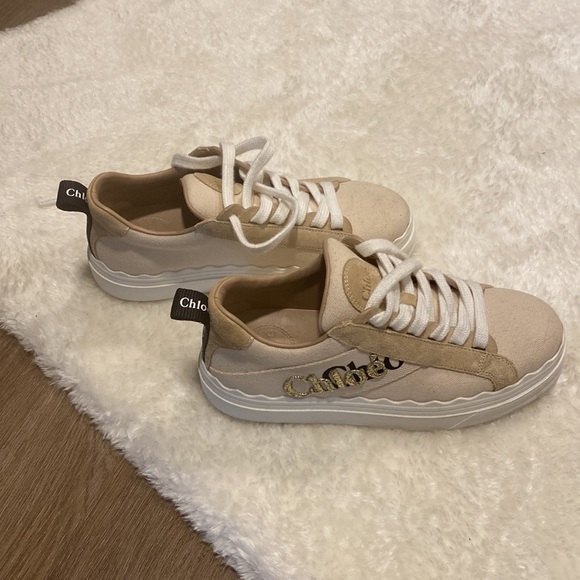 CHLOE Lauren Logo Embroidered Canvas Low-Top Sneakers with box - Picture 3 of 4